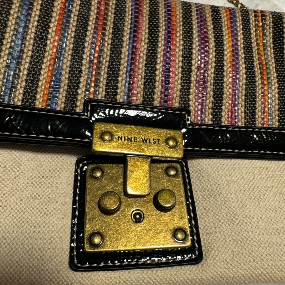 Vintage Nine West Striped Colorful Raffia Tweed Classy Shoulder Chain Purse Boho - Picture 6 of 16